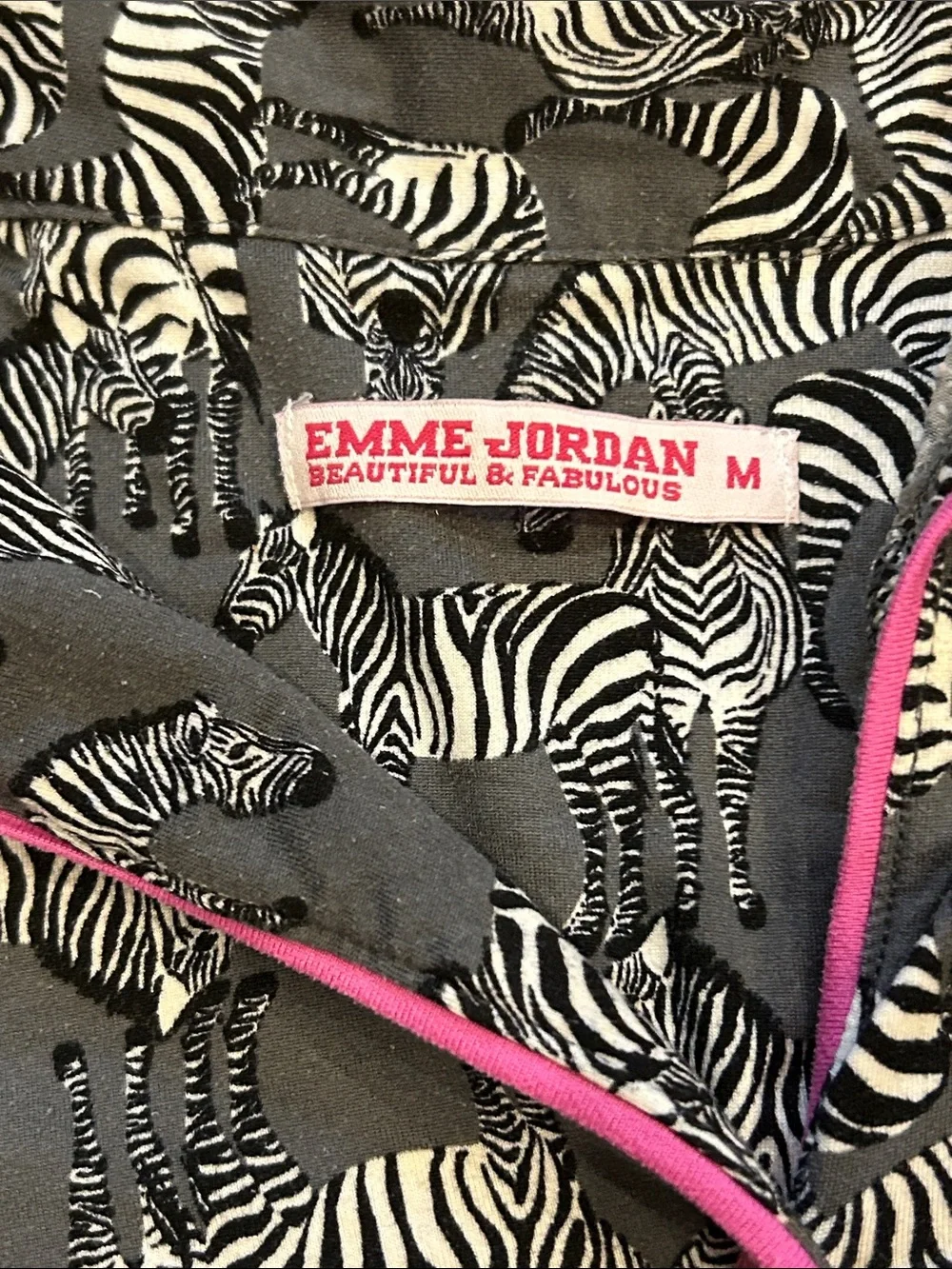 Women's Grey Zebra Print Short Sleeve Pajama Top with Pink Trim